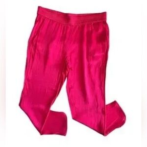 Zara Pink Magenta Elastic Waist Satin Split Hem Trousers Pants XXL hot pink